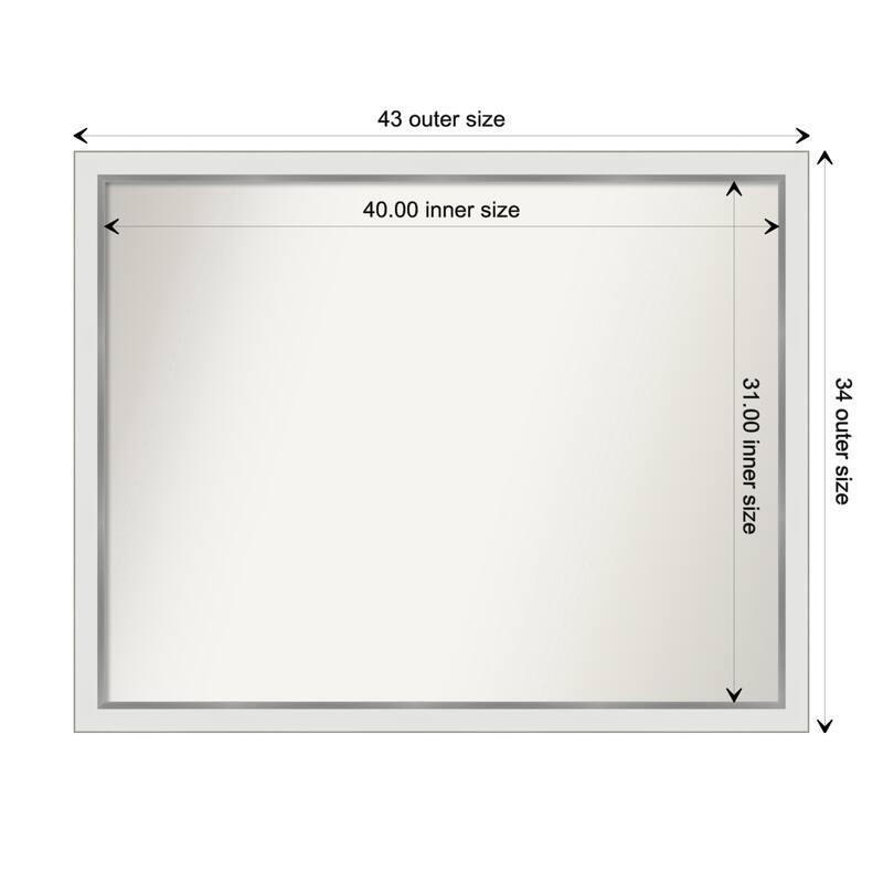 Eva White Silver Narrow Framed Non-Beveled Custom Wall Mirror, Bathroom Vanity Mirror - Outer Size: 43.25 x 34.25