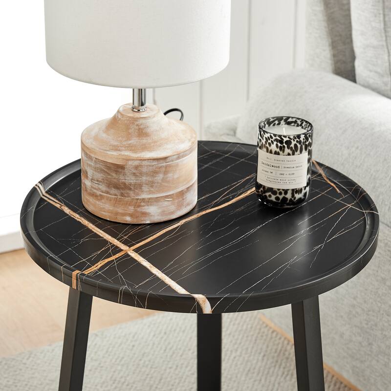 Harper Round Raised Lip Edge Side Accent Table with Mid-century Modern Crossed Metal Bold Pedestal Legs