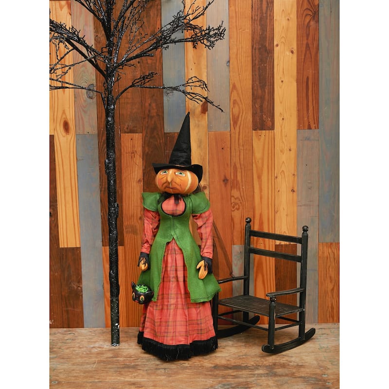 Ophelia Pumpkin Witch on Stand Joe Spencer Gathered Traditions Art Doll - Orange - 9" x 7" x 35"