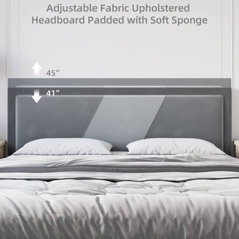 Bed Frame with Adjustable Height Headboard