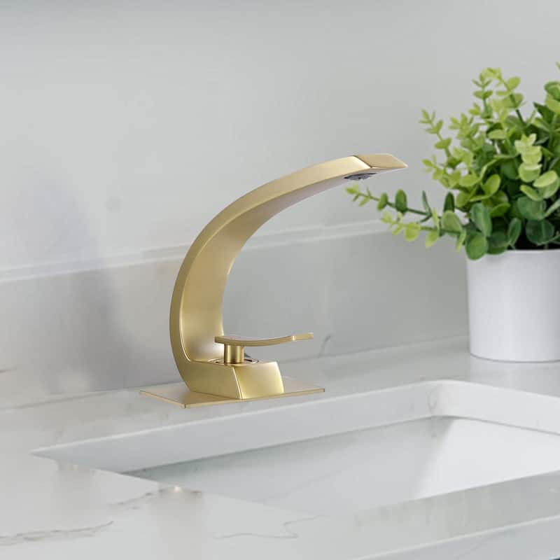 7.7"H Solid Brass Single-Handle Bathroom Sink Faucet with Drain Assembly (Deck plate included)