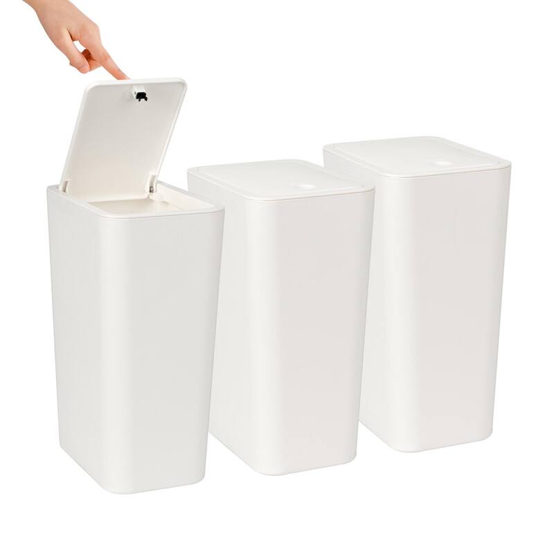 2.6 Gallon Slim Plastic Trash Can with Press Top Lid - 3 pack - White