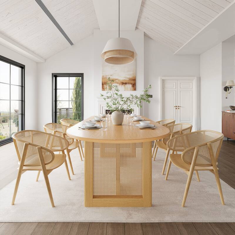 79" Dovelina Oval Dining Table with Rattan Double Pedestal for 8 People