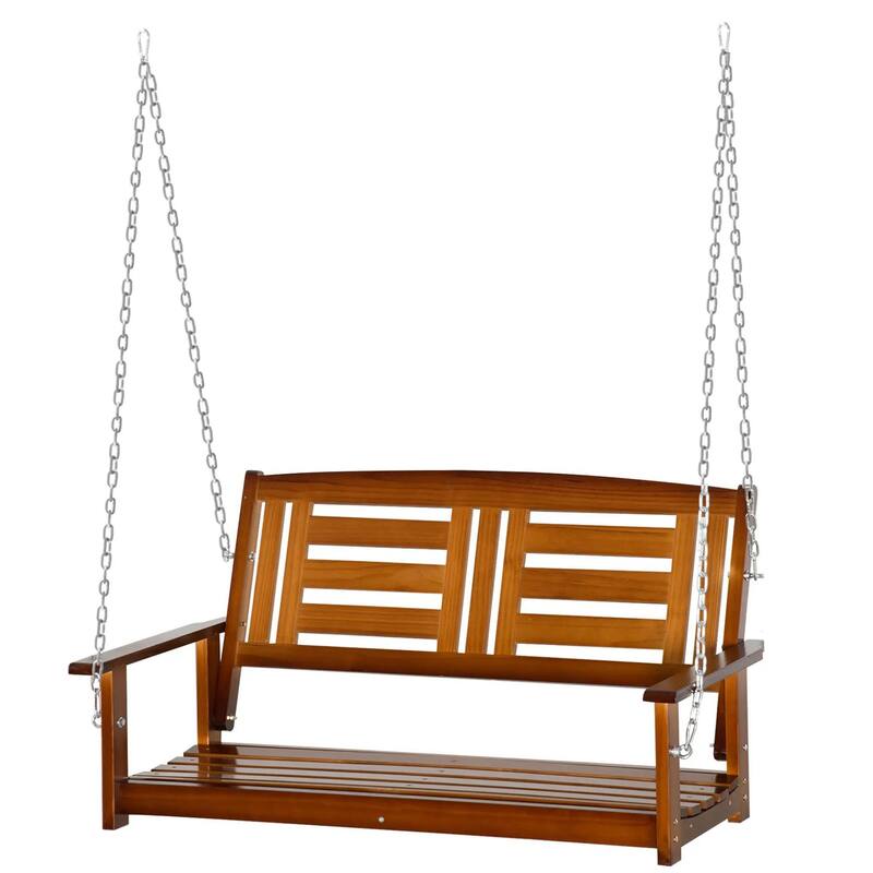 2-Seat Hanging Porch Swing, Slatted Design, Chains, 440 lbs Capacity