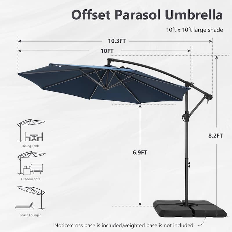 MAISON ARTS 10ft Patio Offset Umbrella Cantilever Umbrellas Market Hanging Umbrella with Crank Handle & Base Include