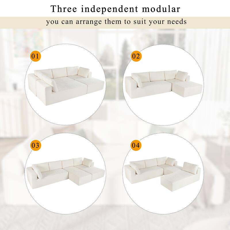 106.5'' U-Shaped 4-Seat Modular Sofa with 2 Chaise, Pillow, Anti-Wrinkle Chenille Fabric, and High-Density Foam
