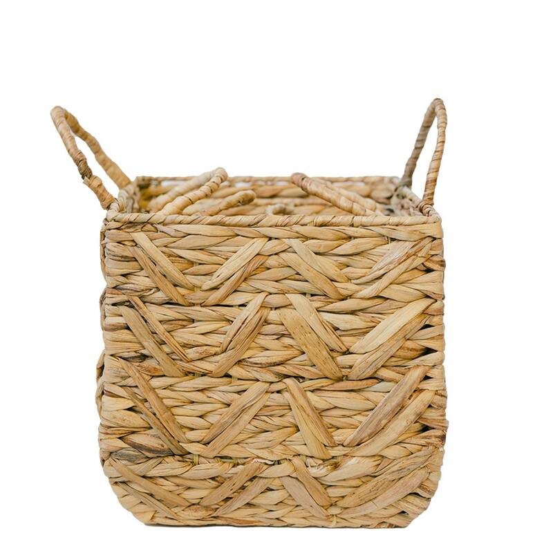 Set Of 3 Woven With Foldable Handles Baskets