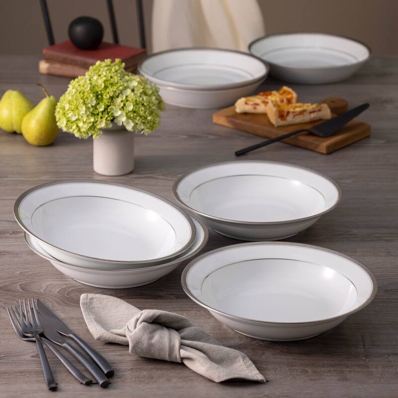 Charlotta Platinum Set of 4 Rim Dinner Bowls, 10", 25 oz.