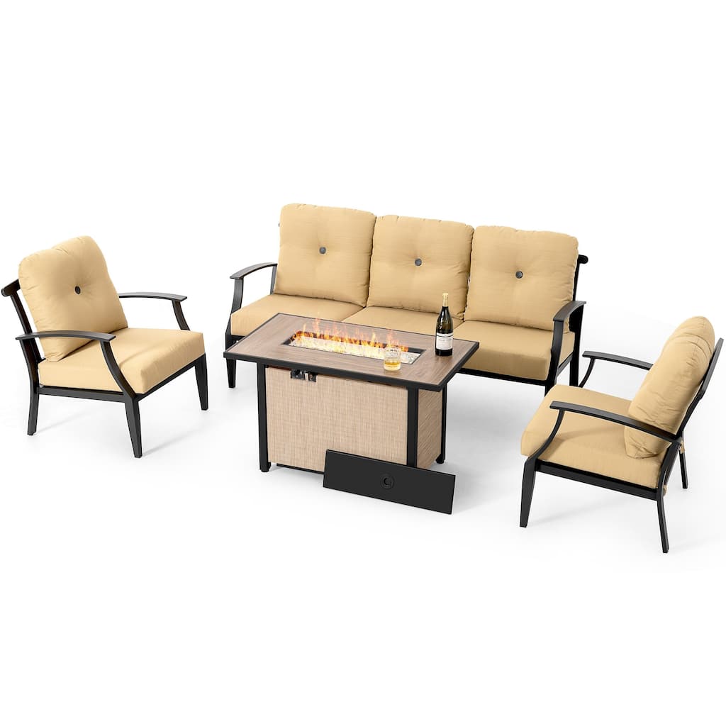 Outdoor 50,000 BTU Textilene Propane Fire Pit Set with Aluminum Sofas