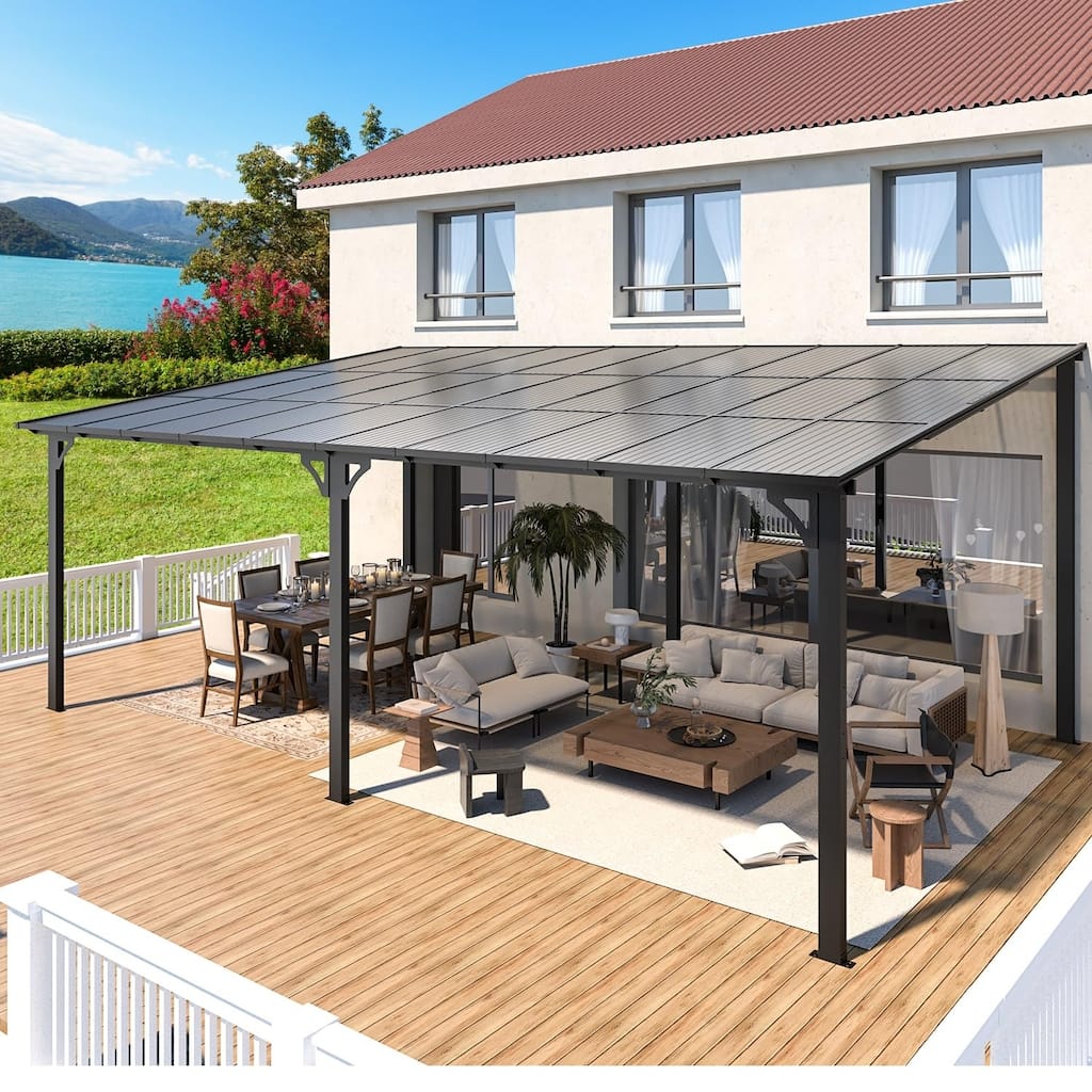12x20ft Lean to Gazebo Hardtop Wall Mounted Gazebo