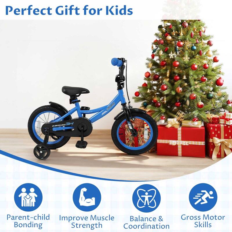 Costway 14" Kids Bike with Removable Training Wheels Adjustable Seat & - See Details