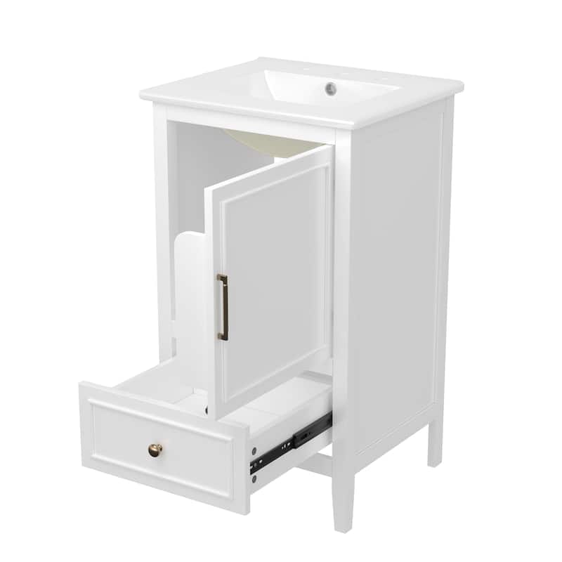 GDFStudio - Genevieve 20" Bathroom Vanity with Ceramic Sink, Soft Closing Door, Storage Rack & Drawer
