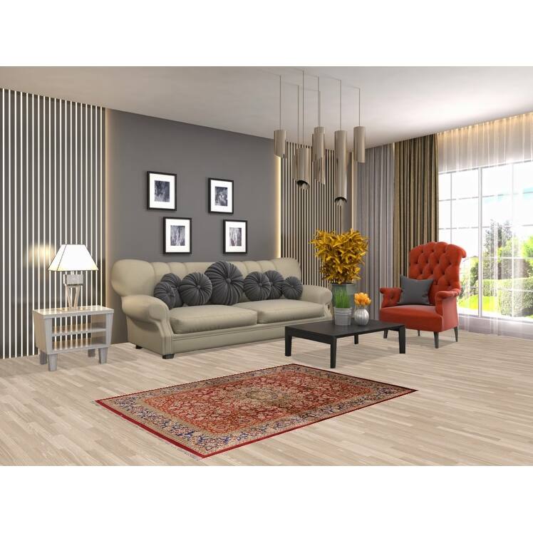 Hand Knotted Oriental Silk Carpet Traditional Floral Red Qum Area Rug - 4' 10'' X 3' 3''