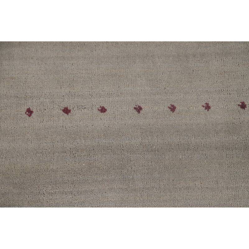 Tribal Gabbeh Area Rug Hand-Knotted Grey Wool Carpet - 7'11"x 9'7"