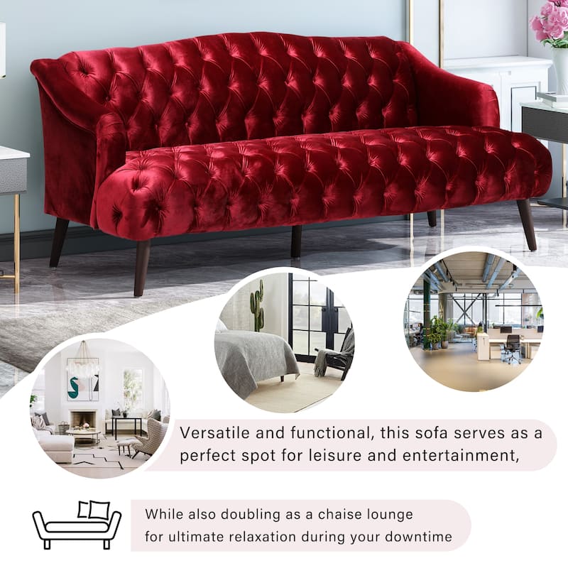 3-Seat PU Sofa with Tufted Stitching, Birch Legs for Living Room