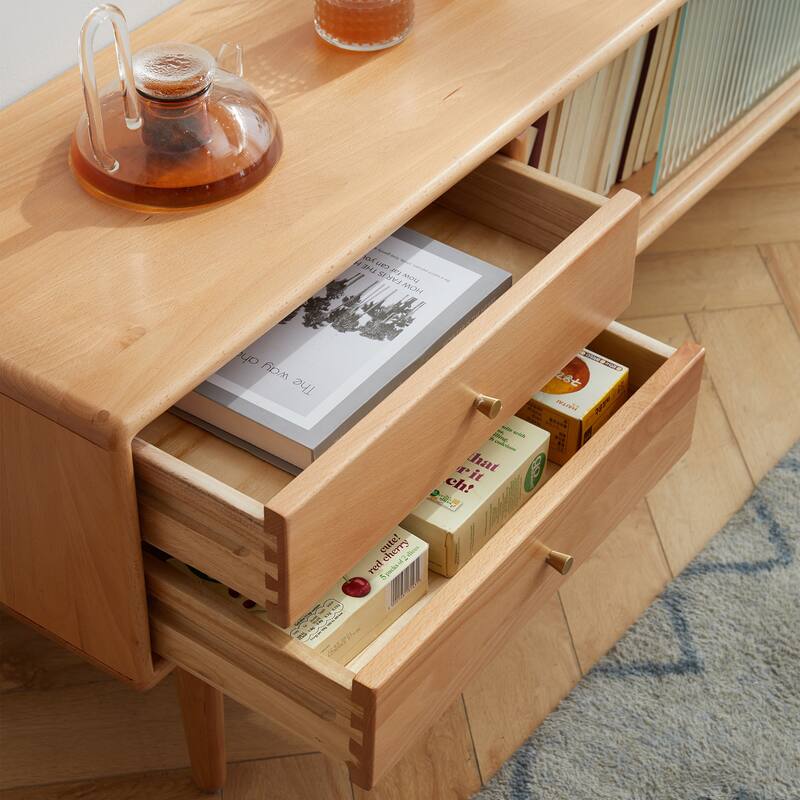 TV Stand With Glass Doors and 3 Drawers