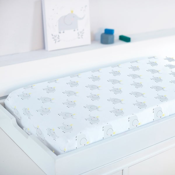 slide 2 of 2, Hello Spud Elephant Changing Pad Cover - 32" x 16" x 4.5" Grey