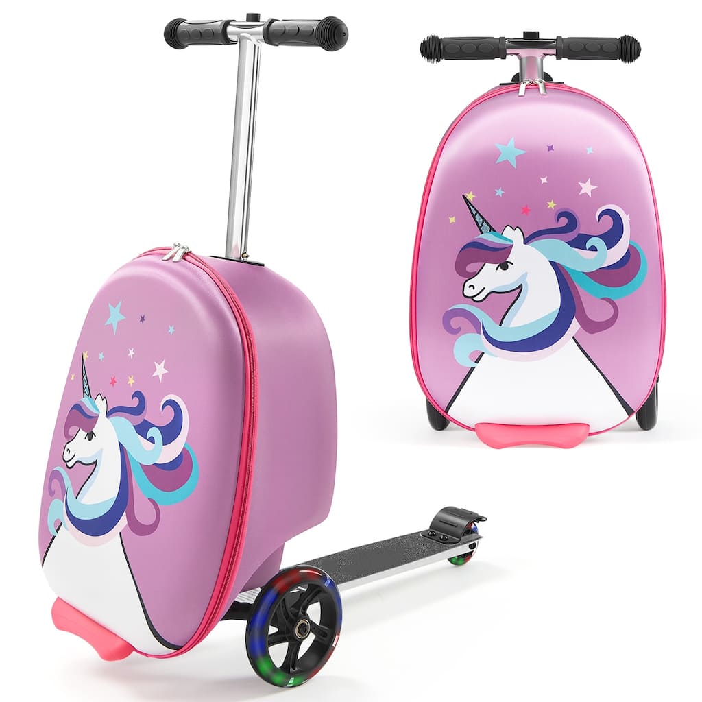 20-Inch Kids Ride-On Scooter Suitcase Luggage, Purple with Flashing Wheels