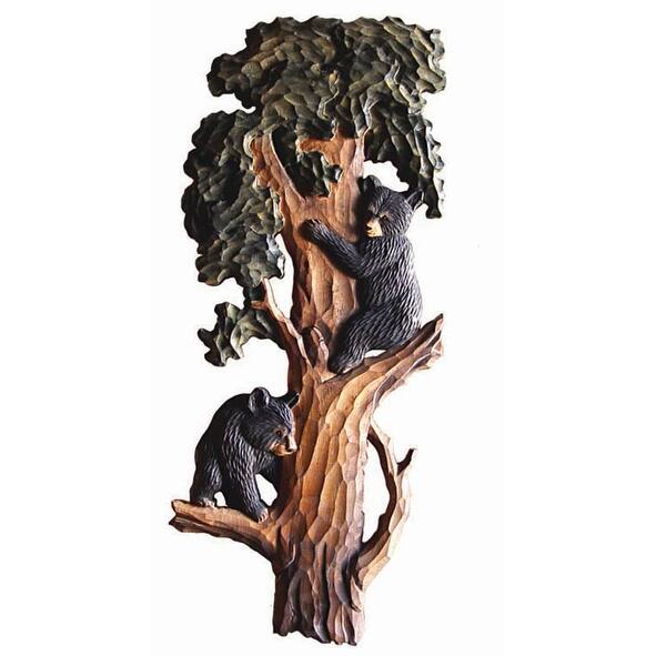 Bear Cubs In Tree Hand Crafted Intarsia Wood Art Wall Hanging 34 X 34
