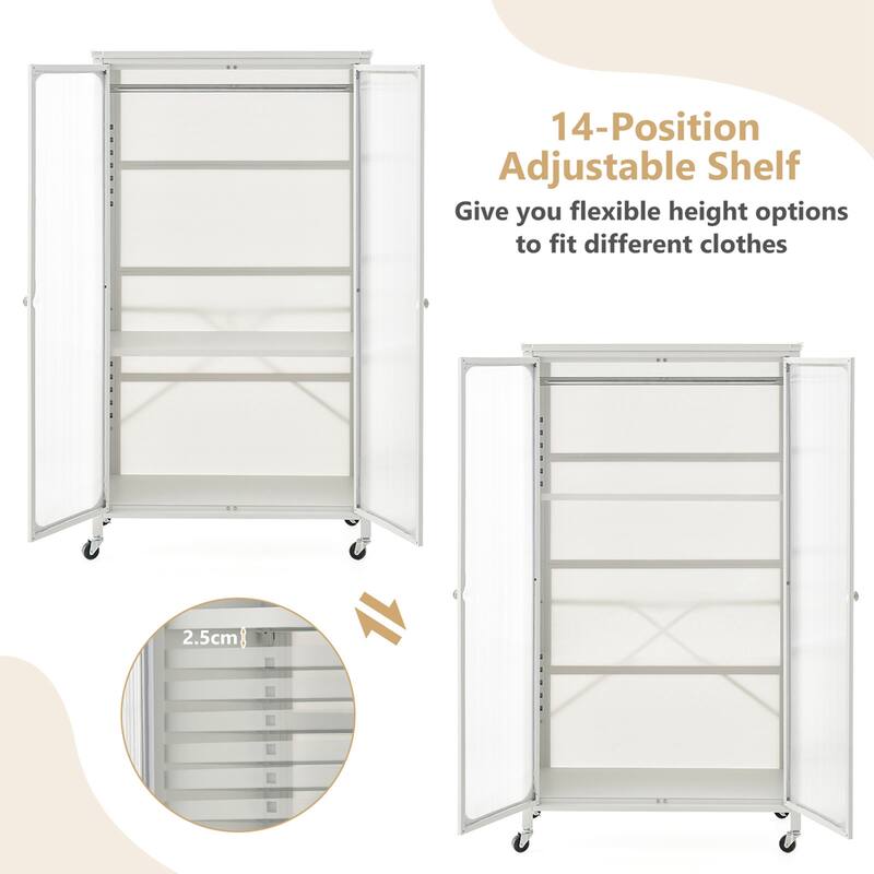 Costway Storage Wardrobe Cabinet Mobile Armoire Closet with Hanging - See Details