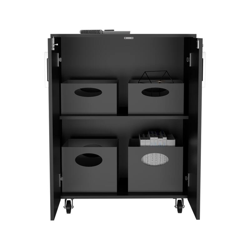 Lewis Storage Cabinet Base, Four Caster, Double Door Cabinet, Two Interior Shelves