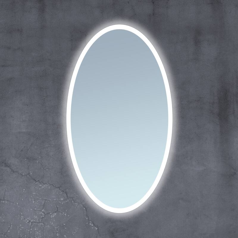 Miseno 24" W x 36" W Oval Frameless Bathroom Mirror with LED Lighting - Mirrored