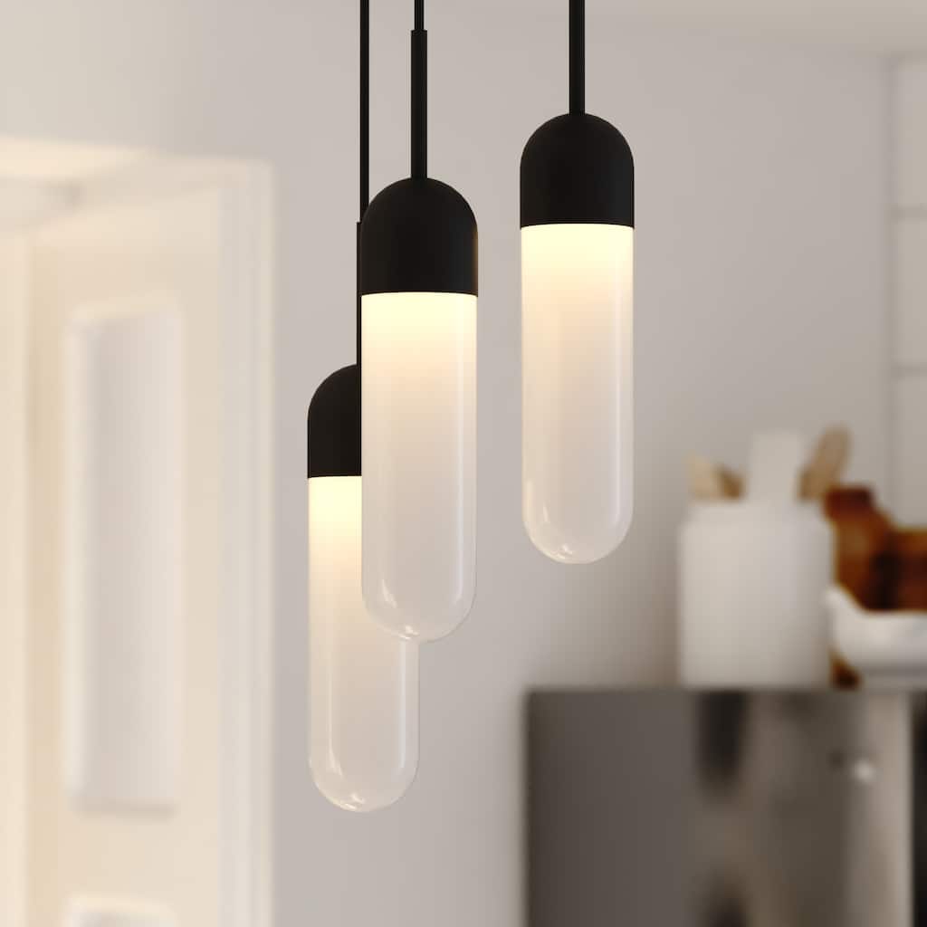 Thalia 3L Contemporary Pendant Light White Pill Glass