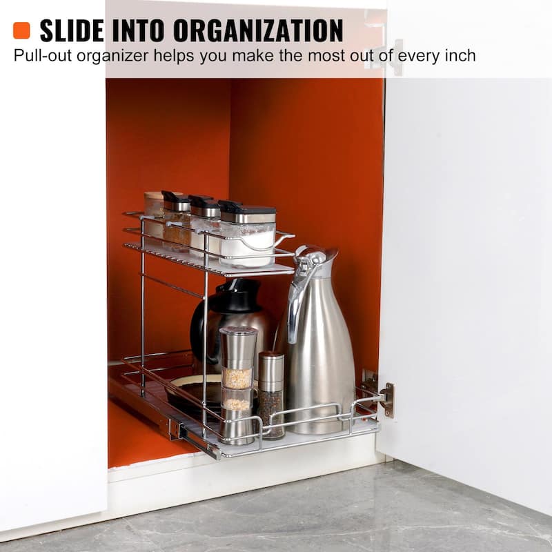 Pull Out Cabinet Organizer for Kitchen or Bathroom and Chrome Steel Shelf