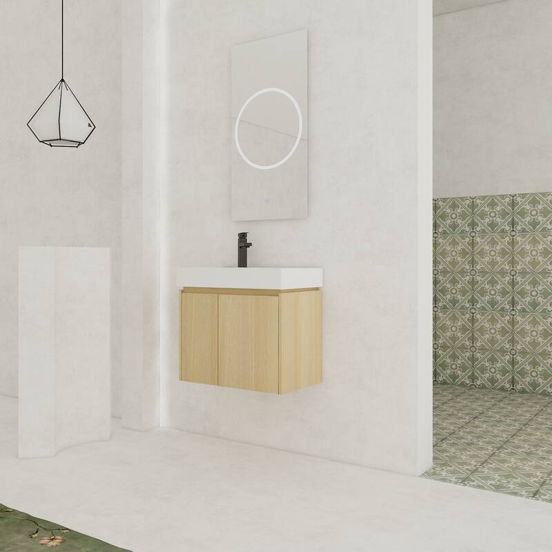 GDFStudio - Levistar Modern Wall-Mounted Bathroom Vanity with Scratch-Resistant Sink & Soft Close Door for Small Space