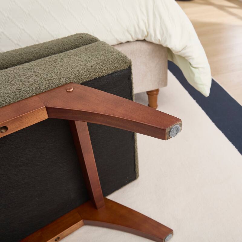 Teddy wool fabric, solid wood feet for solid weighing, and bed end stool with storage function
