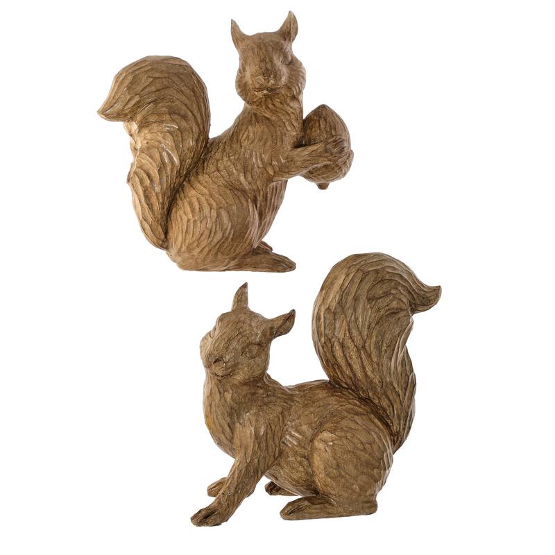 7.5" Resin Winter Chalet Squirrel Set of 2 - NATURAL STONE POWDER 52%, POLYRESIN 48%