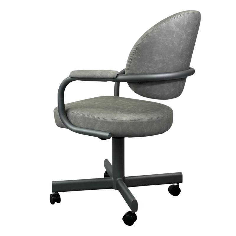 Tempo Furniture Dayton Caster Swivel & Tilt Dining Chair w/ Arms Armchair Flintrock Gray Powder Coat Finish & Gray Polyurethane