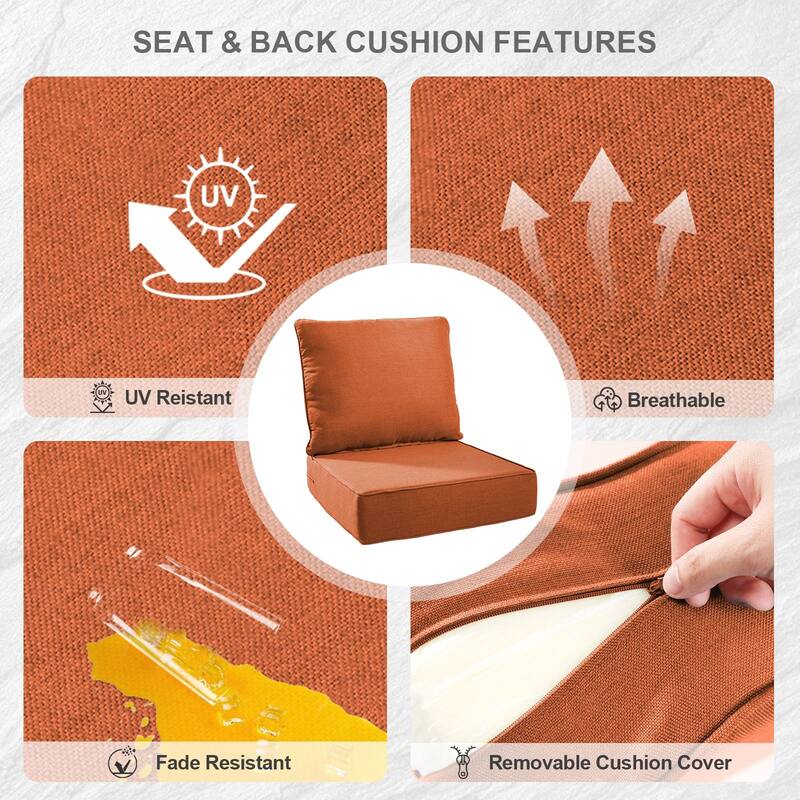Gymojoy 24"x22"x6" Patio Thick Cushions & Pillows Set - Deep Seat Indoor/Outdoor Water & Fade Resistant