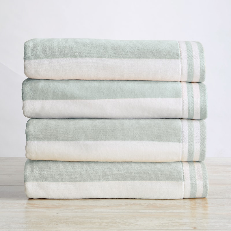 Linery & Co. 100% Cotton Velour Cabana Stripe Beach Towel - 4 Pack- 30" x 60" - Light Blue