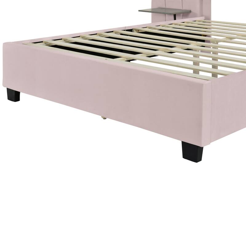 Modern Velvet Upholstered Platform Bed with Large Headboard