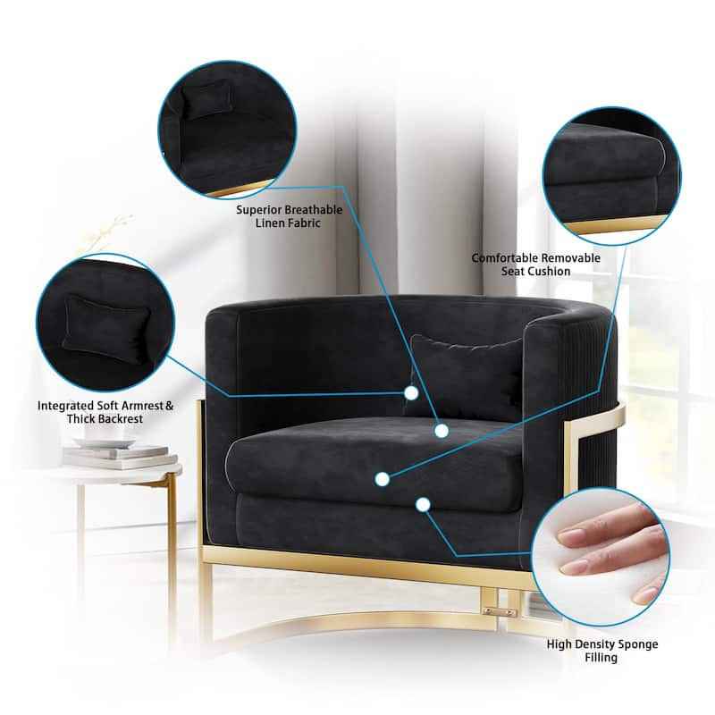 Accent Chair, Velvet Barrel Chair Modern Arm Chair for Living Room