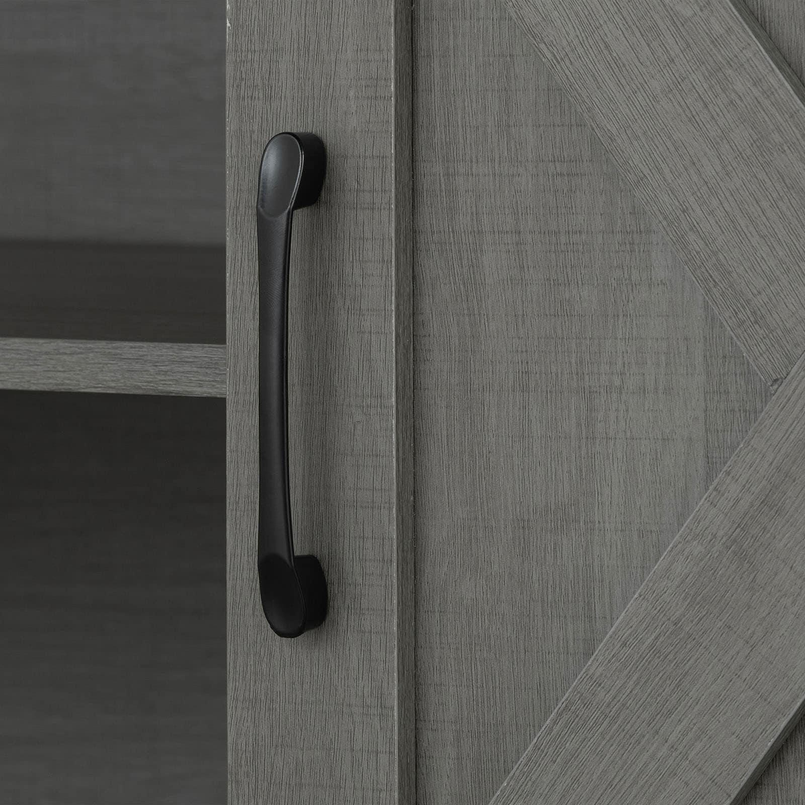 Rustic Farmhouse Style TV Stand Two Tone Design Metal Black Accent X-Cross Sliding Drawer Door Brown Gray Finish