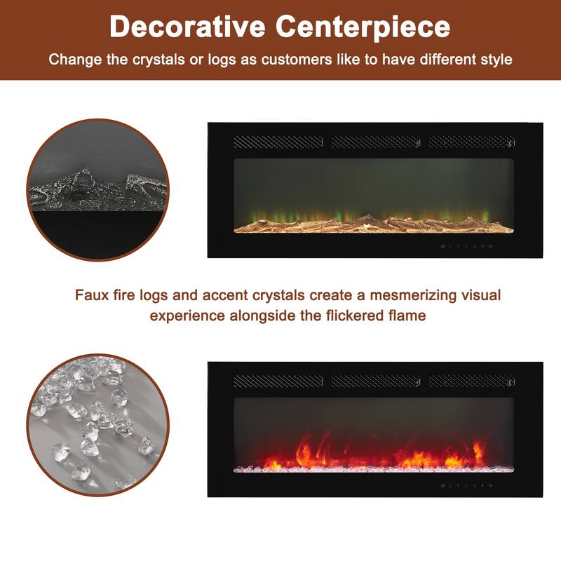 LED Recessed Wall-Mounted Electric Fireplace