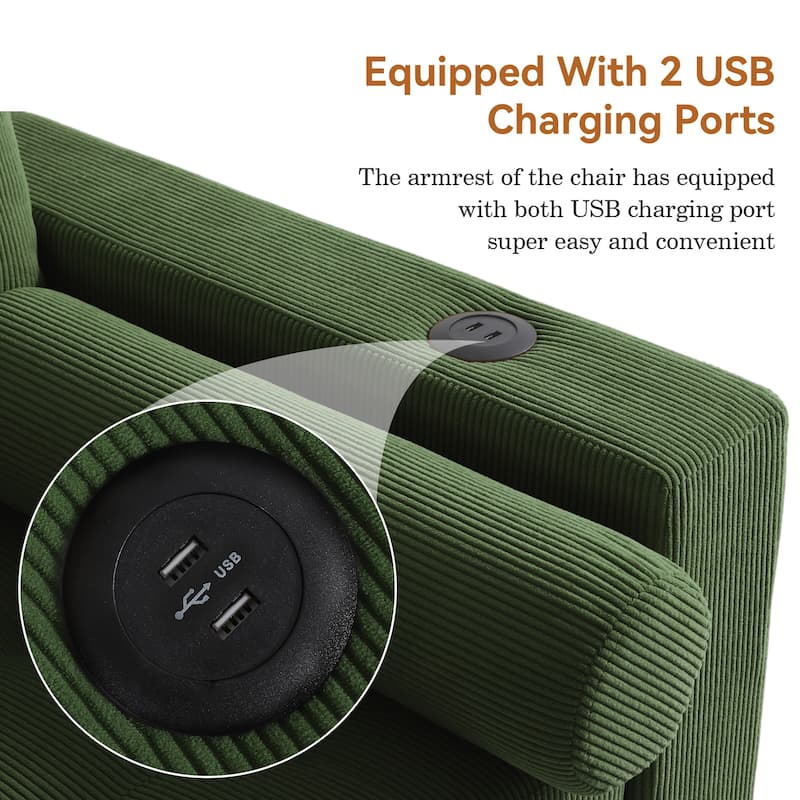 2 Set Corduroy Convertible Sleeper Sofa Bed Loveseats with Cup Holder, USB Ports
