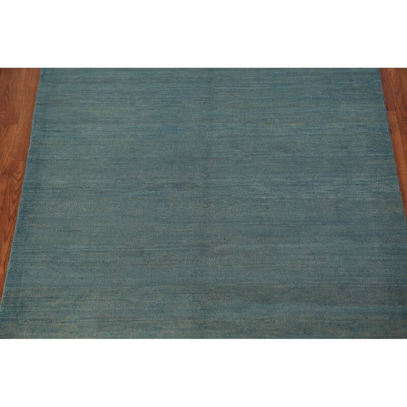 Striped Blue Gabbeh Oriental Rug Hand-Knotted Wool Carpet - 3'8" x 5'1"