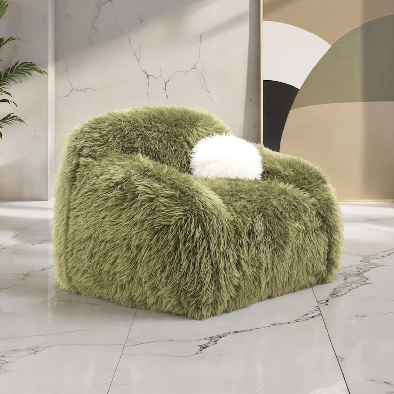 Furniture of America Cynra Modern 45-inch Faux Fur Swivel Arm Chair with Ball Pillow - Green Long-Haired