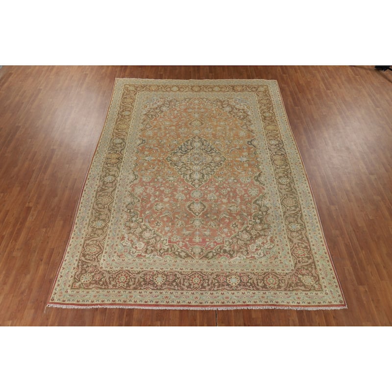 Traditional Kashan Vintage Persian Area Rug Handmade Wool Carpet - 9'3" x 13'0"