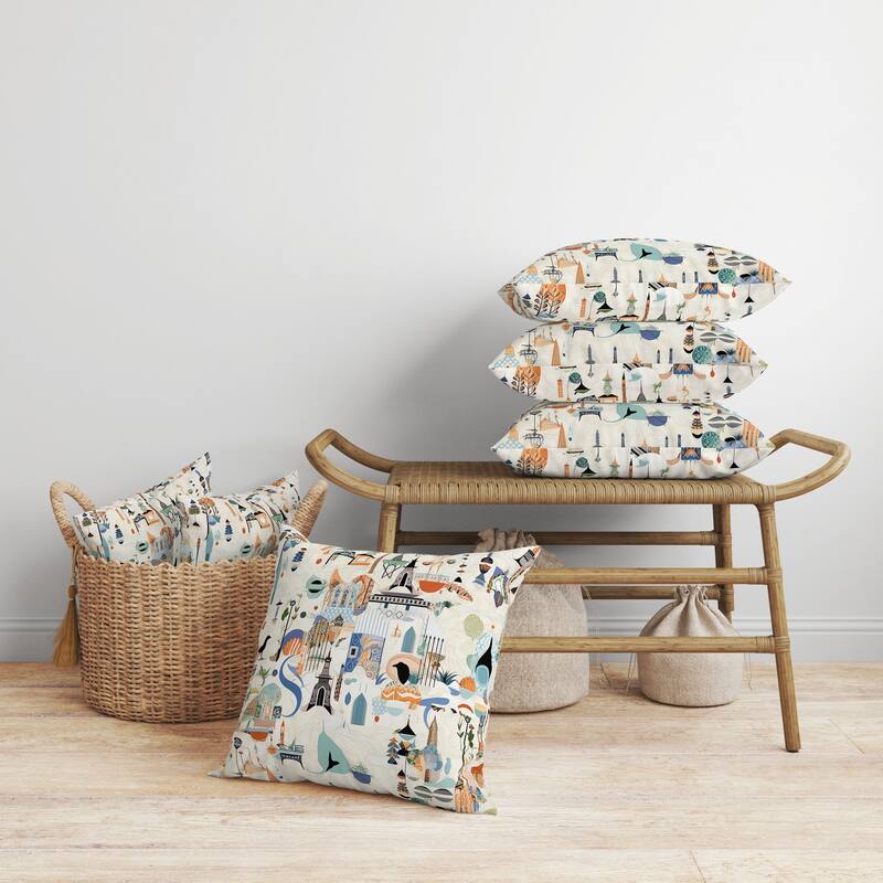 Palace Portraits Faux Suede Reversible Throw Pillow Beige and Multi