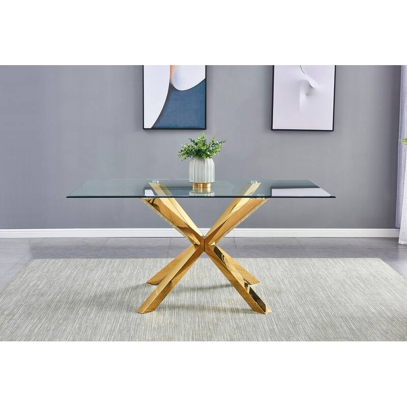 Best Quality Furniture Glass Dining Set with Gold Chrome Finish