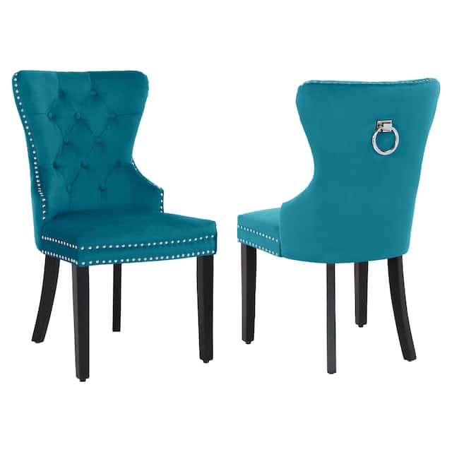 Grandview Tufted Upholstered Dining Chair (Set of 2) with Nailhead Trim and Ring Pull - Teal