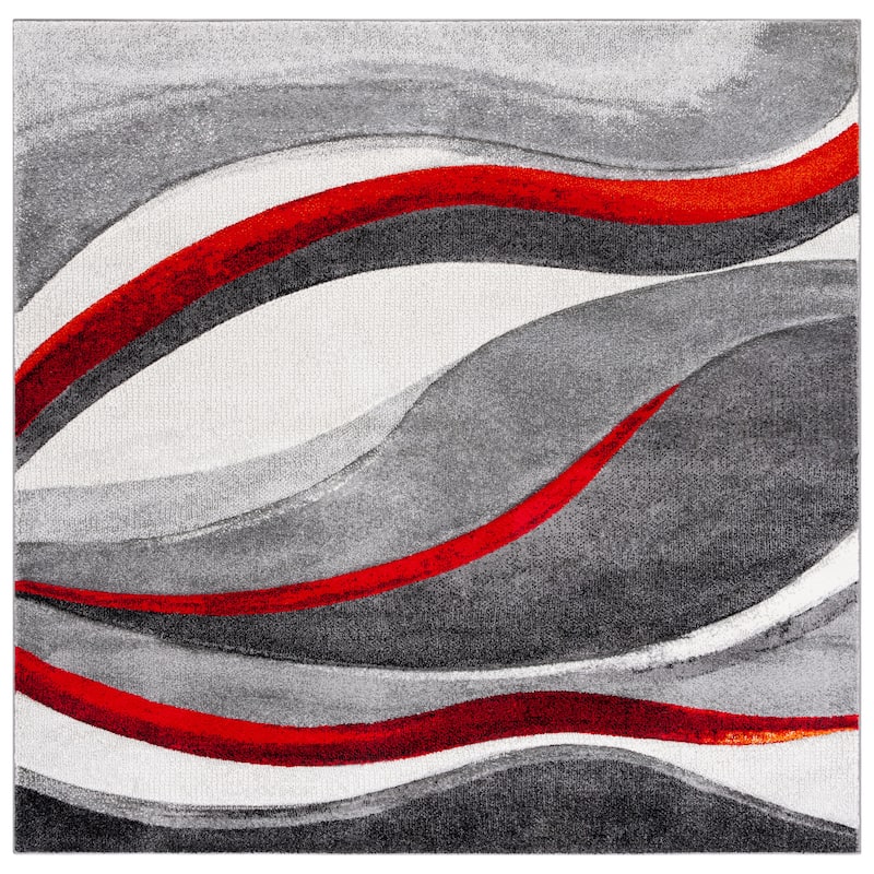 SAFAVIEH Hollywood Deep Mid-Century Modern Abstract Rug - 6'7" x 6'7" Square - Grey/Red
