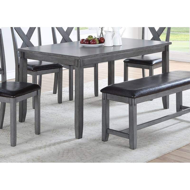 Dining Room Furniture Casual Modern 6pc Set Dining Table 4x Side Chairs and A Bench Rubberwood and Birch veneers Gray Fi