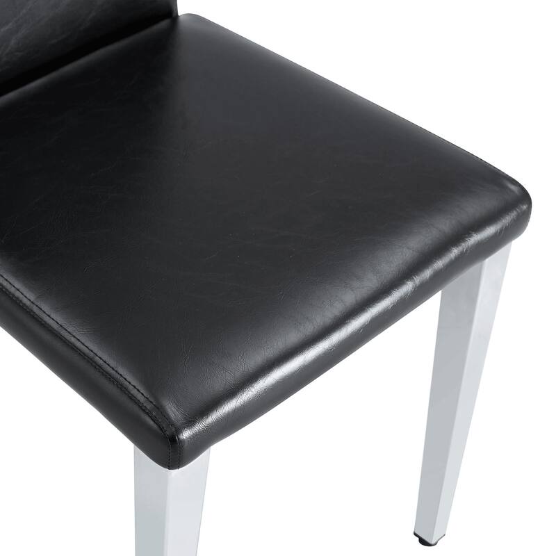 Set Of 2 PU Backrest Chairs With Silver Metal Legs, Suited For Minimalist And Contemporary Home Styles, 16.2*18.5*34.6 Inches