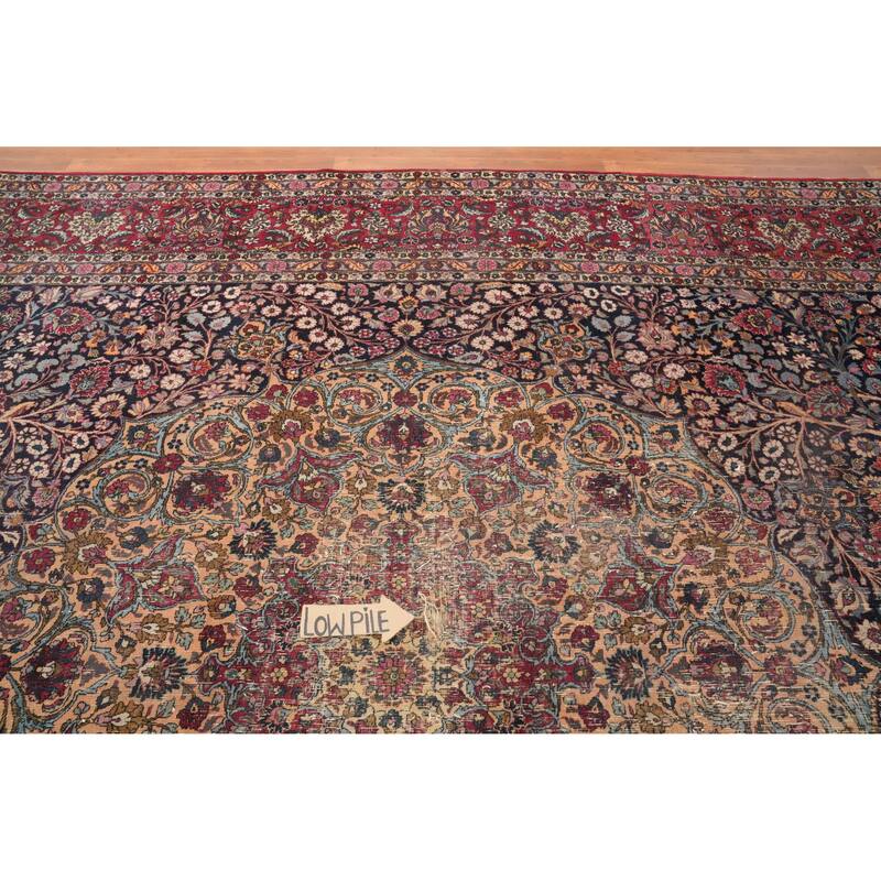 Hand Knotted Oriental 100% Wool Carpet Traditional Floral Navy Blue & Blues Kerman Area Rug - 16' 3'' X 11' 10''