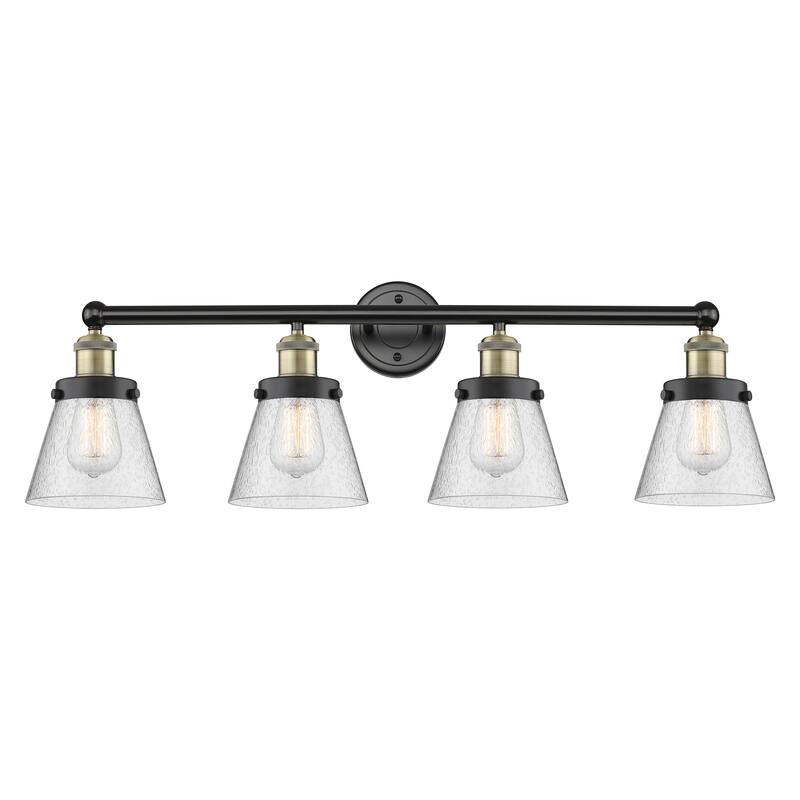 Innovations Lighting Cone - 4 Light 34" Bath Vanity Light - Black Antique Brass/Seedy
